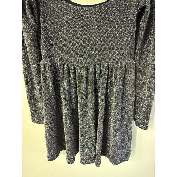 Free People Size S Metallic Navy Skater Mini Babydoll Party Dress Long Sleeve - Picture 4 of 11